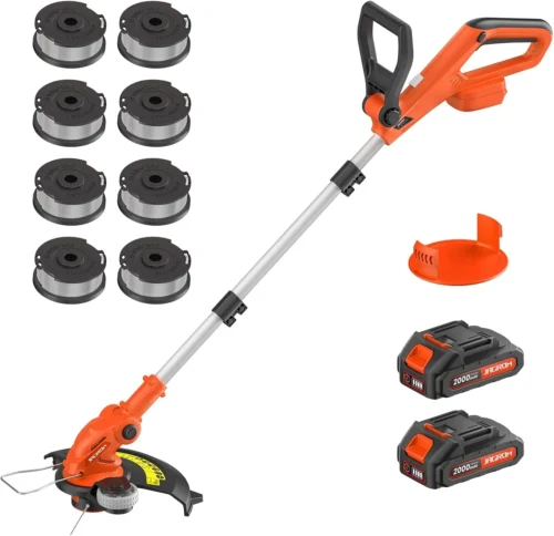 String Trimmer Cordless with 2x2.0Ah Battery, 20V Weed Wacker Weed Eater with Charger, 12-inch Lawn Mover & Edger Lawn Tool