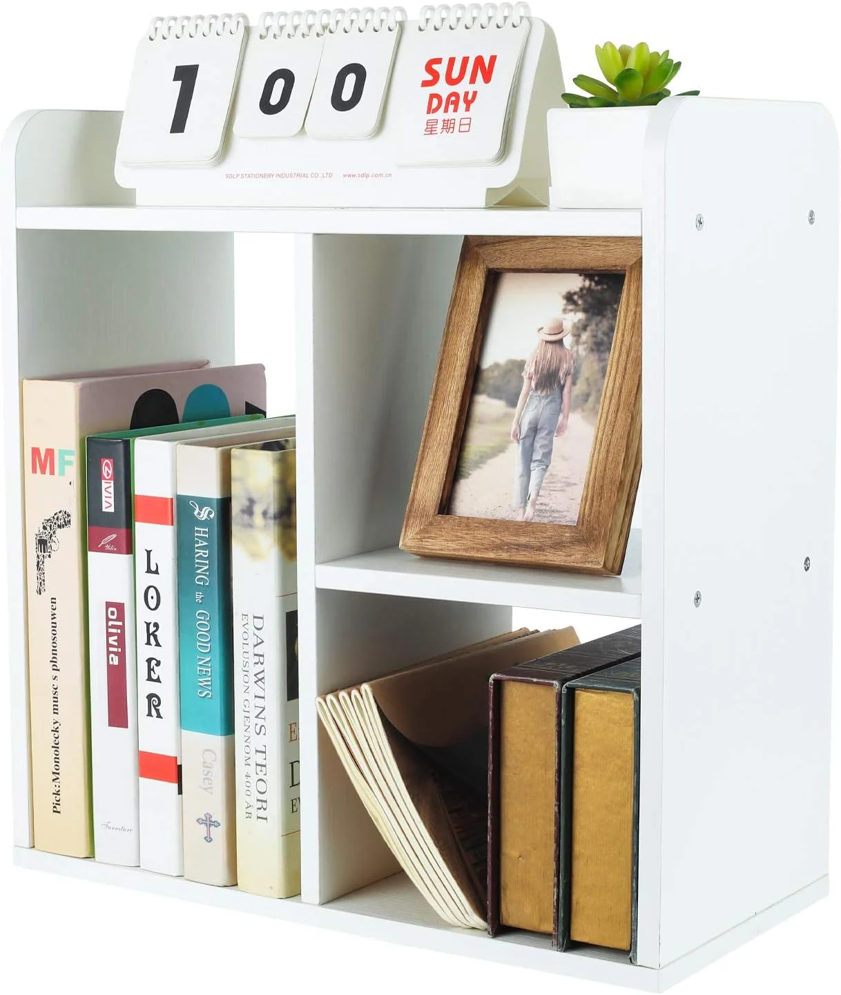 Desktop Bookshelf Freestanding Wooden Countertop Bookcase Accessories Organizer Display Rack Dorm Desk Storage Shelf - Image 8