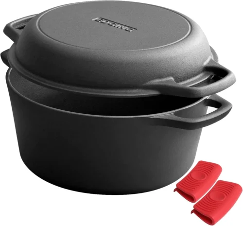 Alternative view of EDGING CASTING 2-in-1 Pre-Seasoned Cast Iron Dutch Oven Pot with Skillet Lid Cooking Pan, Cast Iron Skillet Cookware Pan Set with Dual Handles, Indoor Outdoor for Bread/Frying/Baking/Camping/BBQ, 5 Qt