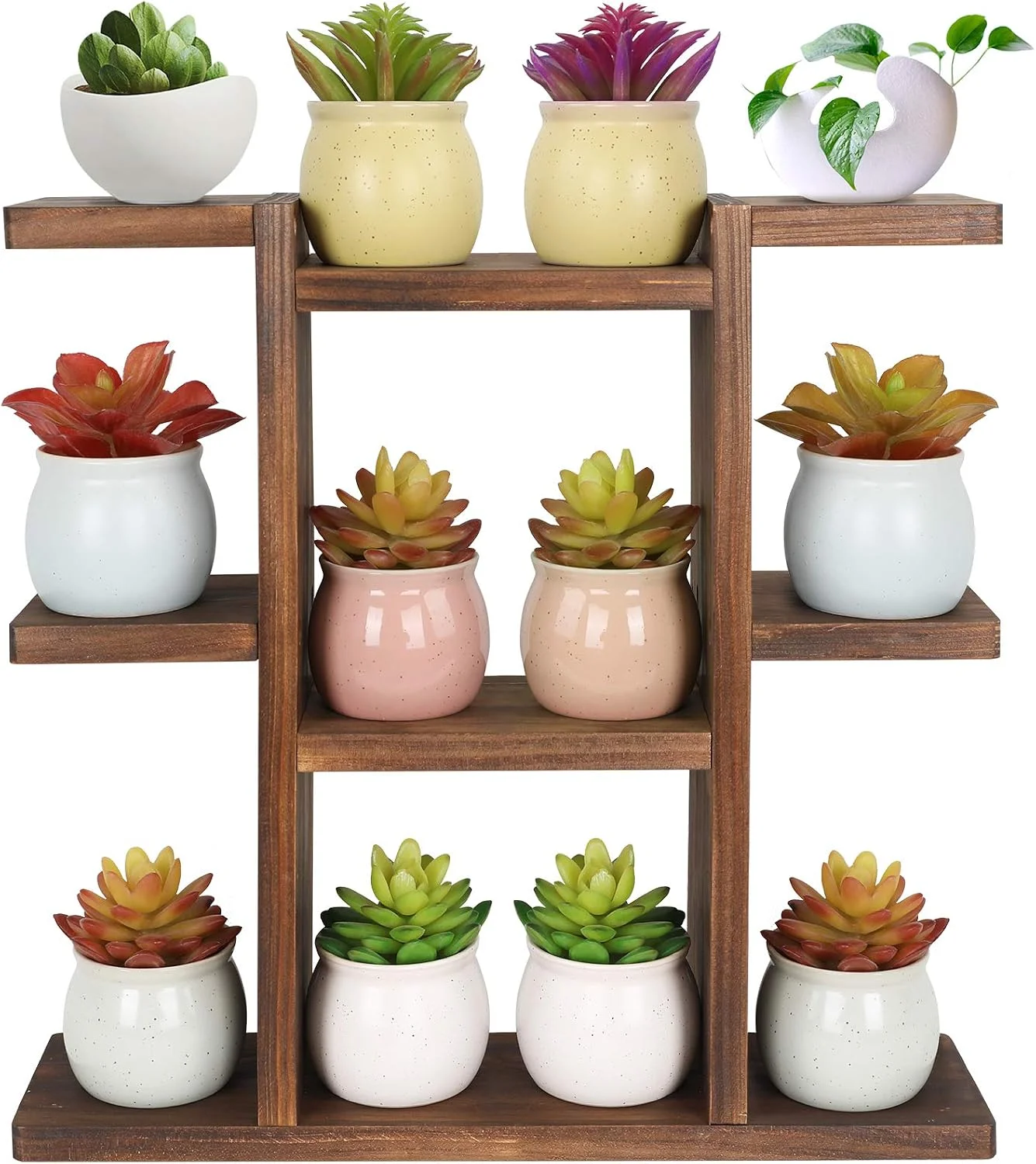 Wood Desktop Plant Stand Indoor Small Windowsill Flower Shelf 4 Tier - Image 2