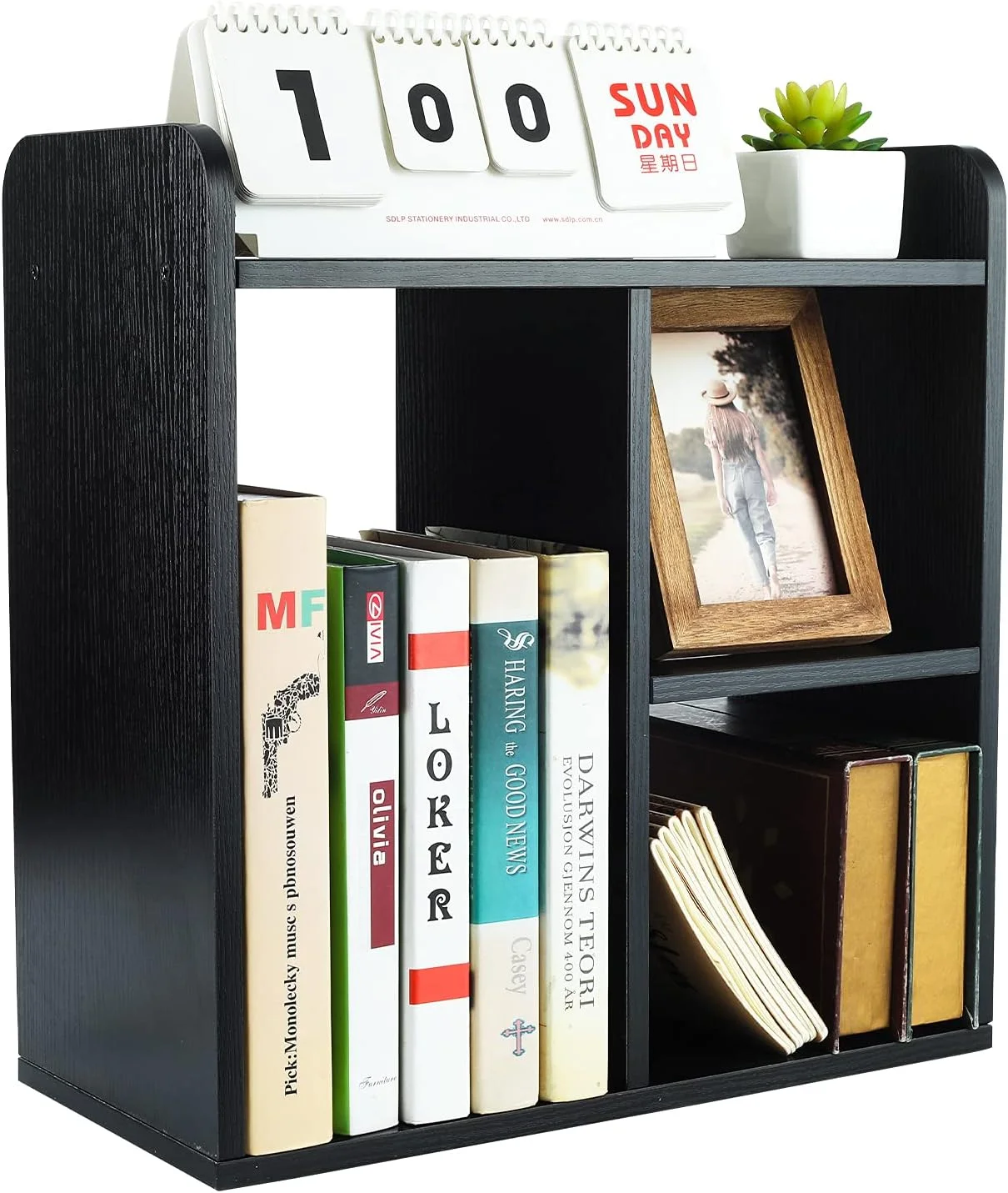 Desktop Bookshelf Freestanding Wooden Countertop Bookcase Accessories Organizer Display Rack Dorm Desk Storage Shelf - Image 10