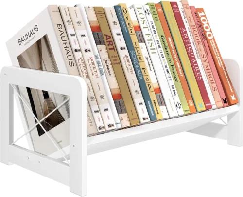 Alternative view of Desktop Bookshelf Organizer, Wood Slanted Desk Bookshelf, Small Tabletop Book Rack, Portable Mini Bookcase for Book Display, Cookbooks, Kids Reading, Office & Home Storage, Rustic Brown