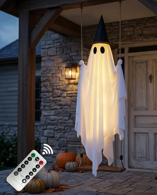 Halloween Swinging Ghost Outdoor Decor, Spooky Hanging Ghost Decorations