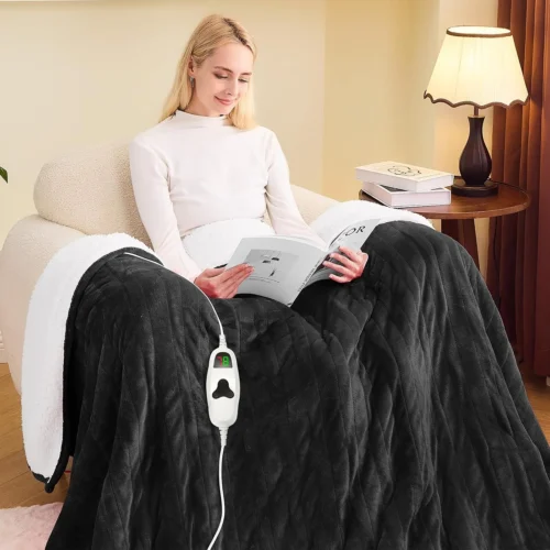 Alternative view of greenoak Heated Blanket Electric Throw 50X60, Heating Blanket with 10 Heat Levels 1/2/4/6/8 Hours Auto-Off, Fleece Soft Sherpa Blanket, Gifts for Grandma Mom Seniors, Misty Grey
