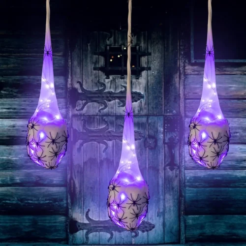 3.2FT Halloween Decoration Hanging Light Up Spider Egg Sacs 3 Packs, Gift for Halloween Party Favors Games, Sacks Props for Halloween