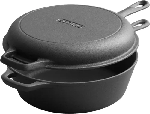 EDGING CASTING 2-in-1 Pre-Seasoned Cast Iron Dutch Oven Pot with Skillet Lid Cooking Pan, Cast Iron Skillet Cookware Pan Set with Dual Handles, Indoor Outdoor for Bread/Frying/Baking/Camping/BBQ, 5 Qt