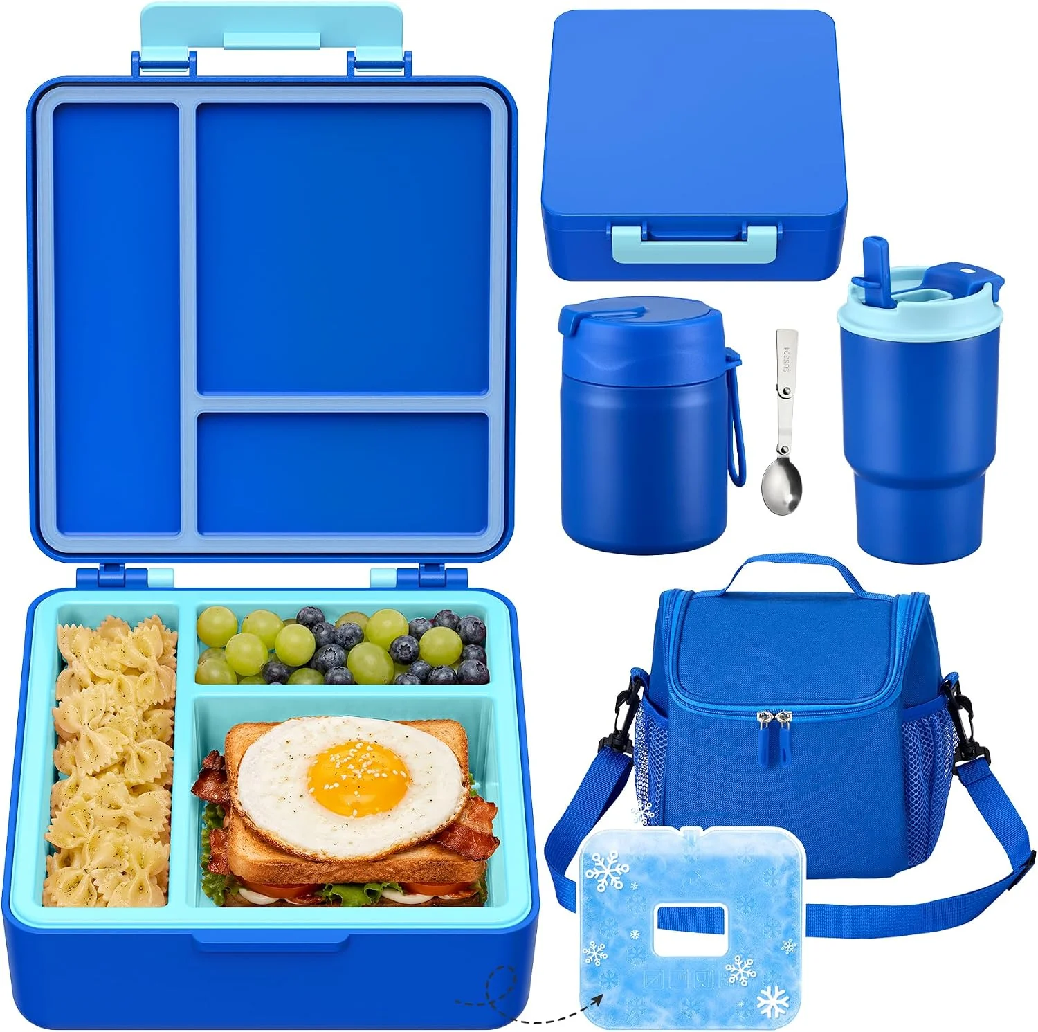 Pawtong Lunch Box Set with Bento Box Container, 17OZ Stainless Steel Food Soup Thermo, Kids Water Bottle & Portable Insulated Lunch Bag – Leakproof, Hot/Cold Retention for School, Travel (Black) - Image 4