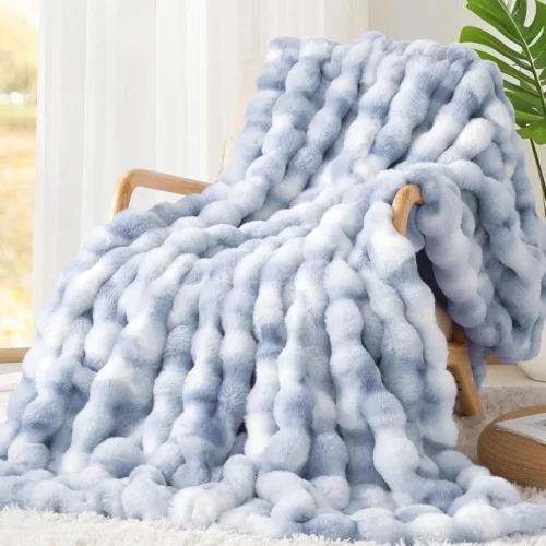 Alternative view of Touchat Luxury 1000GSM Faux Rabbit Fur Throw Blanket, Super Heavy Warm Cozy Blankets for Couch Bed Sofa, Bubble Plush Fuzzy Elegant Soft Mink Blanket for Mom Living Room Bedroom, Cream White