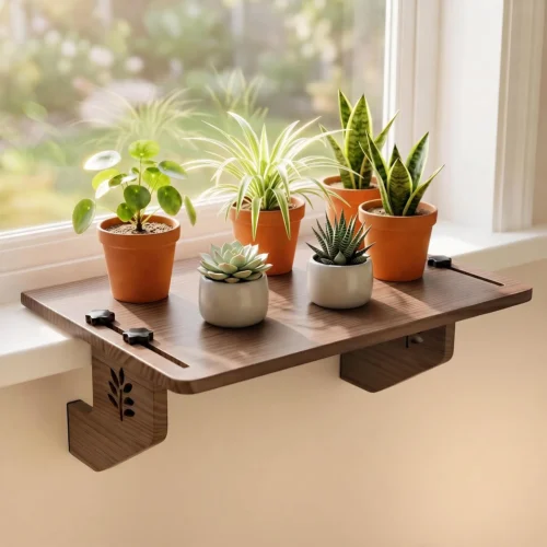Alternative view of Window Shelf for Plants, 17''x13'' Solid Wood Window Sill Extender, Renter Friendly No Damage - Window Plant Shelf, Holds Up to 30 LBS, Natural Pine Color