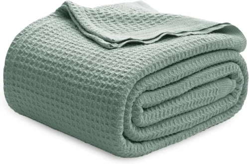 Alternative view of Bedsure 100% Cotton Blanket, Waffle Weave, Queen Size, White, 90x90