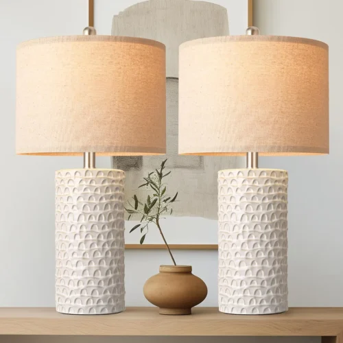 23 Modern Ceramic Table Lamp Set of 2, Table Lamps for Living Room, Rustic Farmhouse Bedside Lamps Nightstand lamp for Bedroom