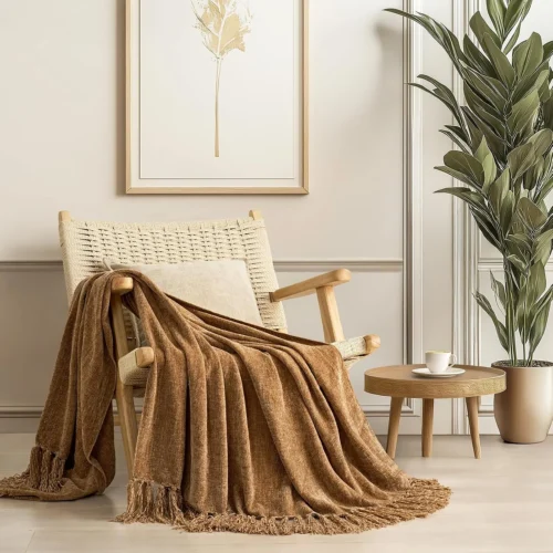Alternative view of EverGrace Plaid Chenille Fall Throw Blanket, 50x60, Harvest Orange Plaid