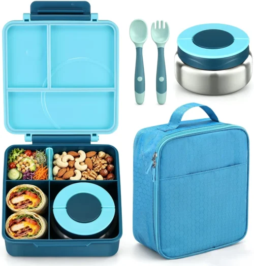 Alternative view of Bento Lunch Box Set for Kids with 8oz Soup Thermo, Leak-Proof Lunch Containers with 4 Compartment, Kids Thermo Hot Food Jar and Insulated Lunch Bag for Kid to School-Black