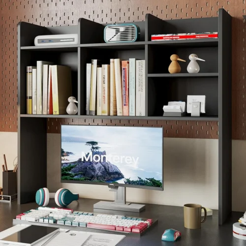 Desk Hutch Dorm, Desktop Bookshelf with 7 Shelves