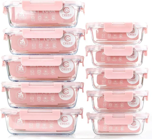 CREST [10 Pack] Glass Meal Prep Containers, Food Storage Containers with Lids Airtight, Glass Lunch Boxes, Microwave, Oven