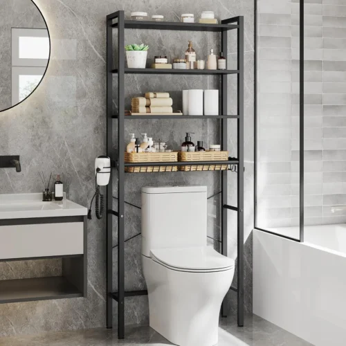 4-Tier Over the Toilet Storage, Adjustable Shelves, Basket, 68.1''H