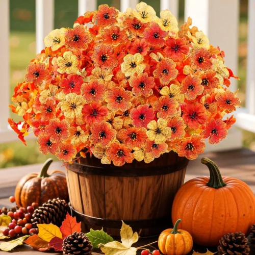 24PCS Artificial Fall Flowers for Outdoors, Fake Mums, Orange