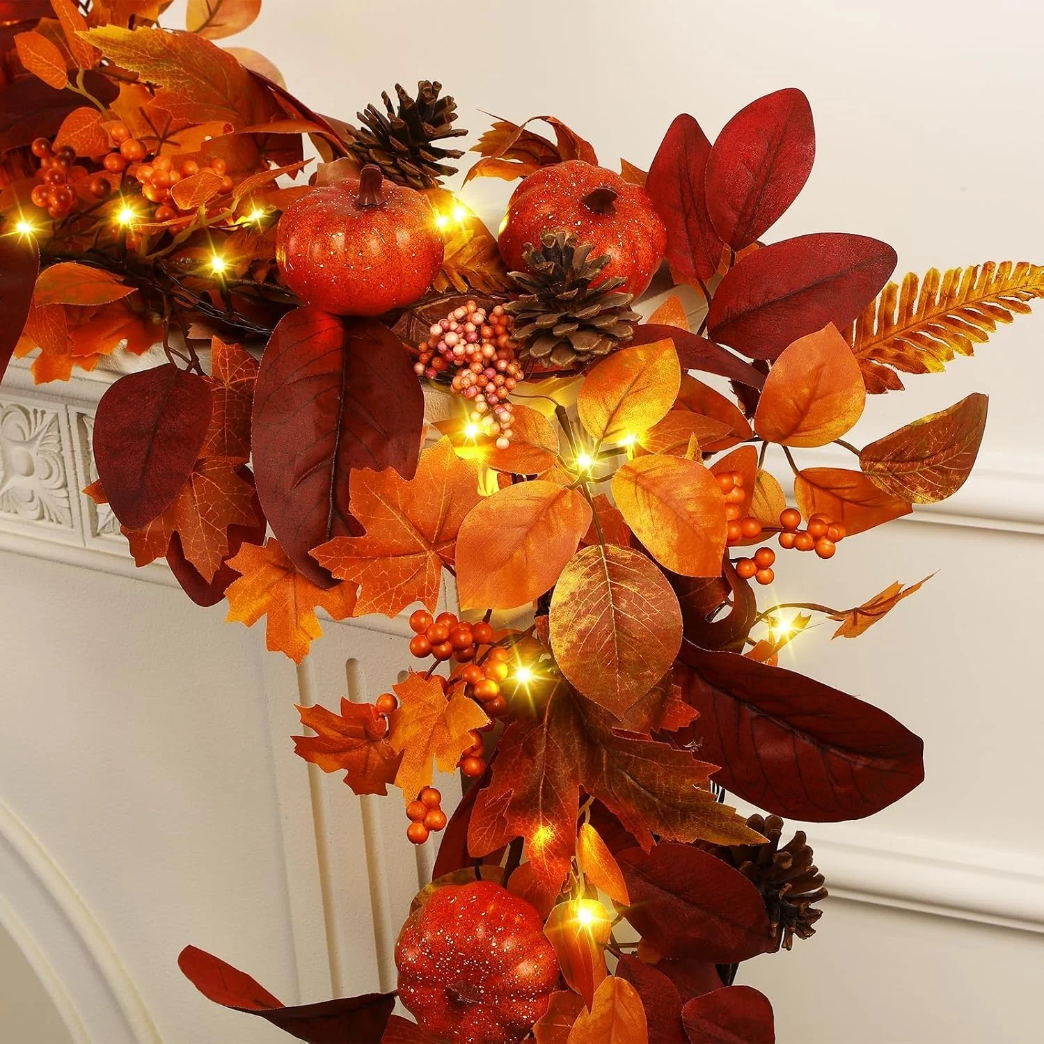 9ft Fall Garland with Lights and Timer for Mantle