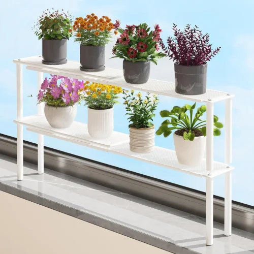 Alternative view of Expandable Kitchen Sink Organizer Window Shelf for Plants Stackable Narrow Shelves Kitchen Countertop Holder Mesh Design (2, White (Depth 3.54))