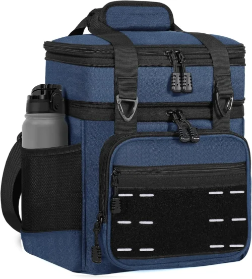 Tactical Expandable Lunch Box Men 2 Layer Cooler Bag 20 Cans Black