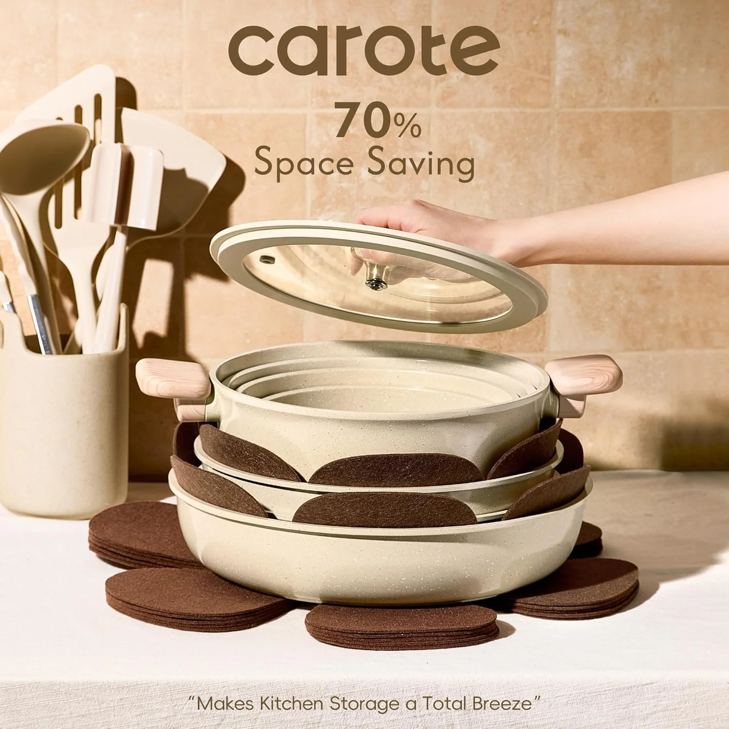 CAROTE 25pcs Ceramic Cookware Set, Pots and Pans Set with Detachable Handle - Image 4