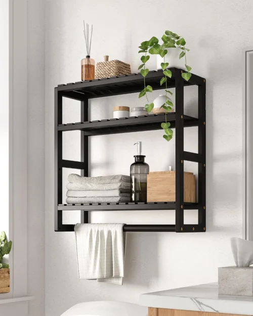 Over The Toilet Storage Bathroom Shelves Wall Mounted 3 Tier Black