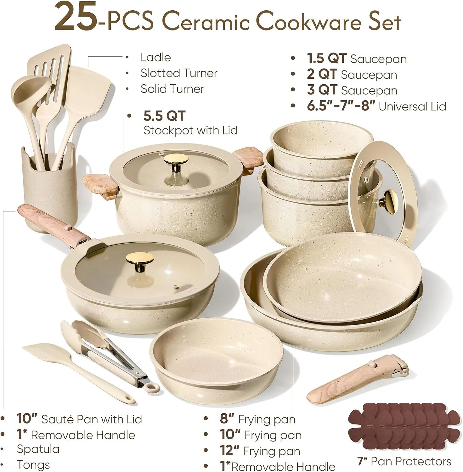 CAROTE 25pcs Ceramic Cookware Set, Pots and Pans Set with Detachable Handle - Image 2