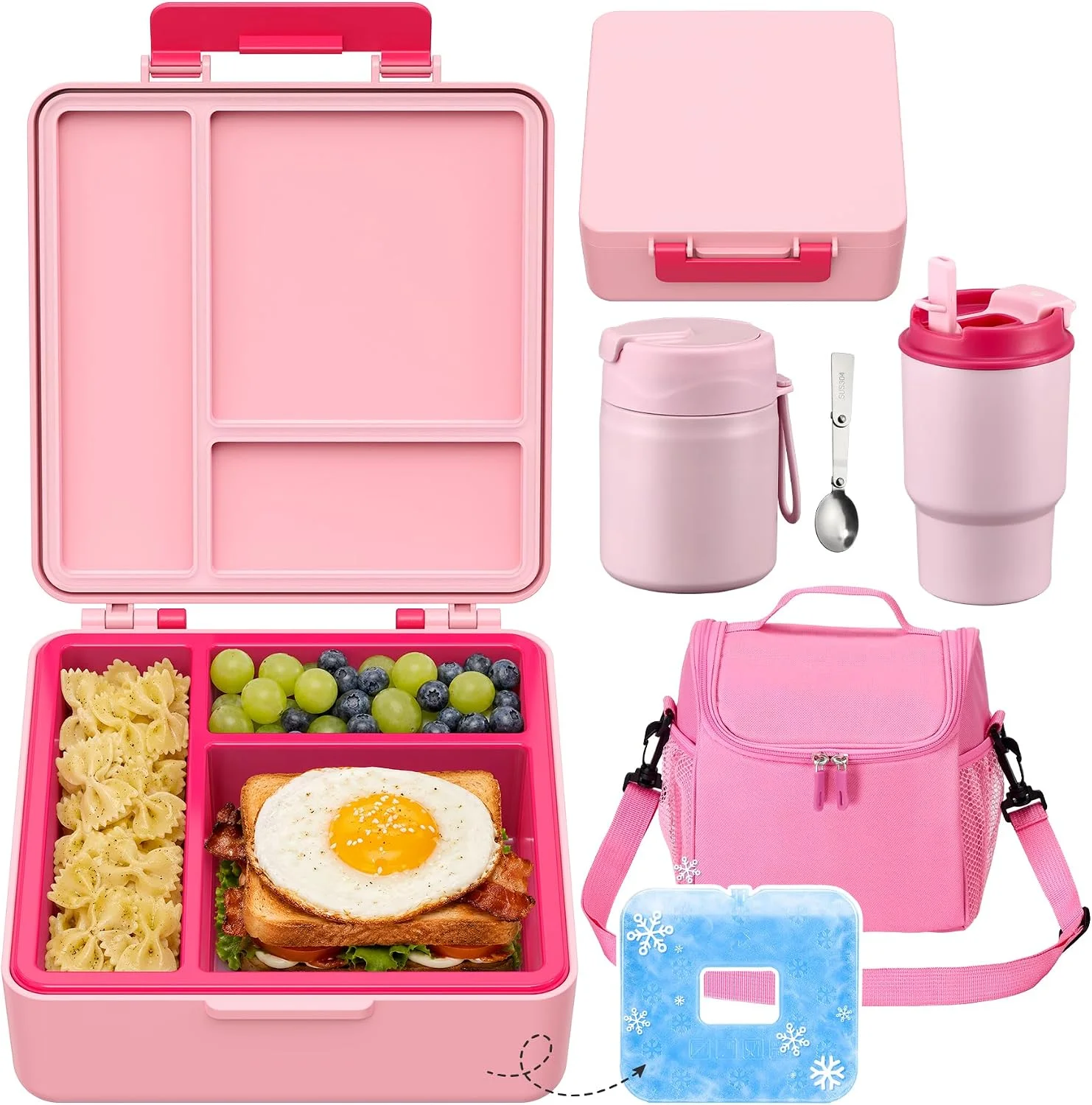 Pawtong Lunch Box Set with Bento Box Container, 17OZ Stainless Steel Food Soup Thermo, Kids Water Bottle & Portable Insulated Lunch Bag – Leakproof, Hot/Cold Retention for School, Travel (Black) - Image 2