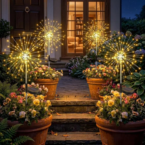 Alternative view of Solar Garden Lights Outdoor 4 Pack, 120LED Solar Starburst Twinkle Firework Lights with 8 Modes, Waterproof Decorative Fairy Light for Yard, Garden
