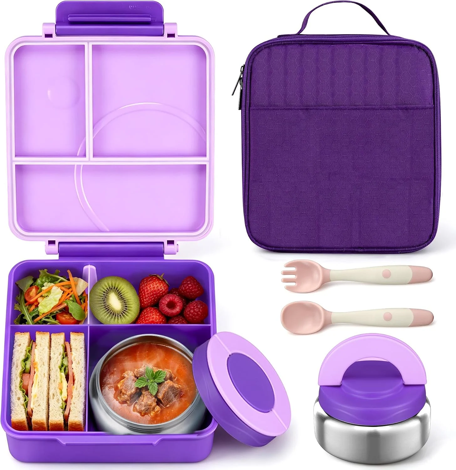 Itslife Bento Lunch Box for Kids with 8oz Soup Thermo&Lunch Bag, Leak-Proof Lunch Food Containers with 4 Compartment, Hot Food Insulated Food Jar for Kids School (Black) - Image 3