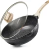 CAROTE 12 Inch Nonstick Deep Frying Pan with Lid, 5.5 Qt White Granite