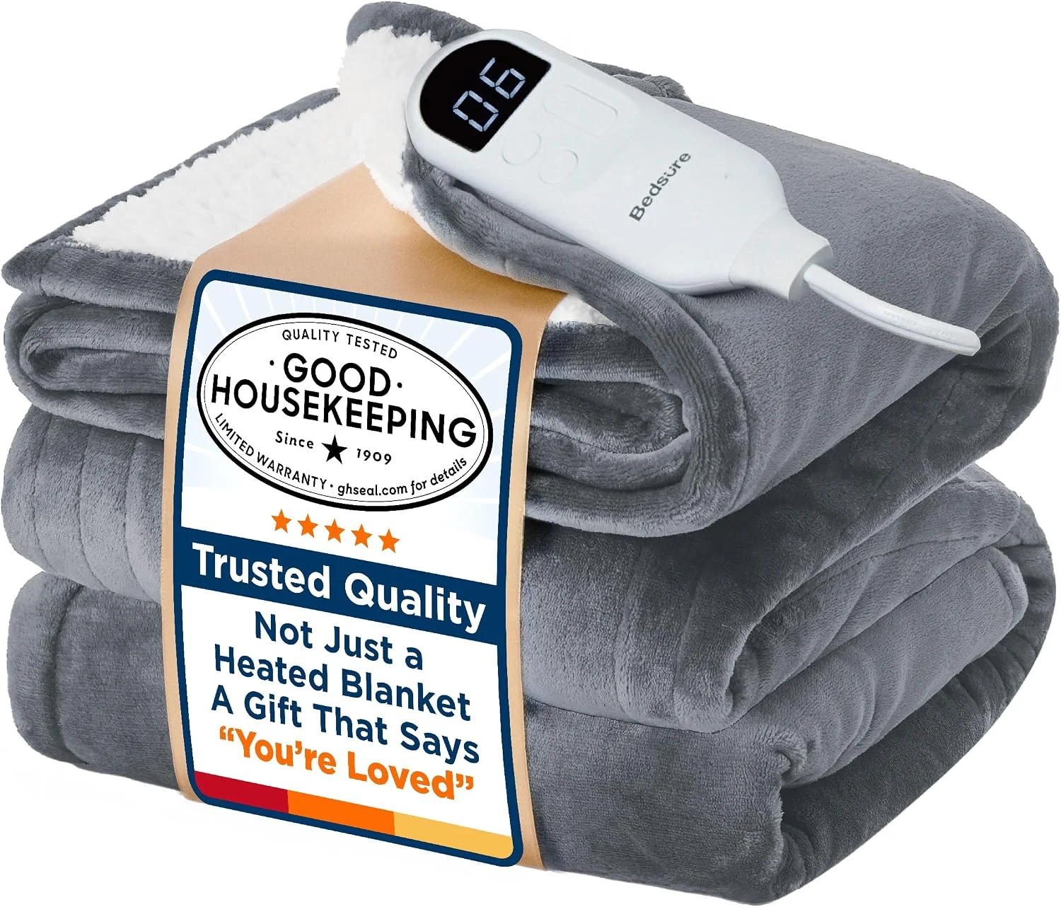 Bedsure Heated Blanket Throw Blanket with Preheat Function - Fast Heating Electric Blanket, Soft Flannel Throw with 6 Time Settings(Up to 10H), 6 Heating Settings, Gifts for Grandma (50x60, Grey) - Image 3