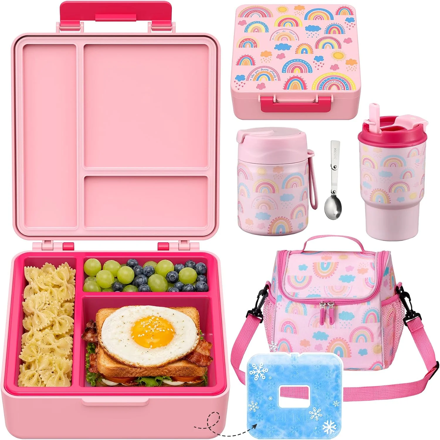 Pawtong Lunch Box Set with Bento Box Container, 17OZ Stainless Steel Food Soup Thermo, Kids Water Bottle & Portable Insulated Lunch Bag – Leakproof, Hot/Cold Retention for School, Travel (Black)