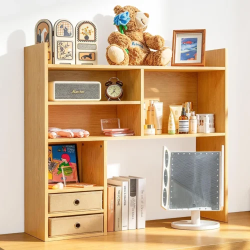 Desktop Bookshelf, High-Capacity Desk Hutch Organizer, White