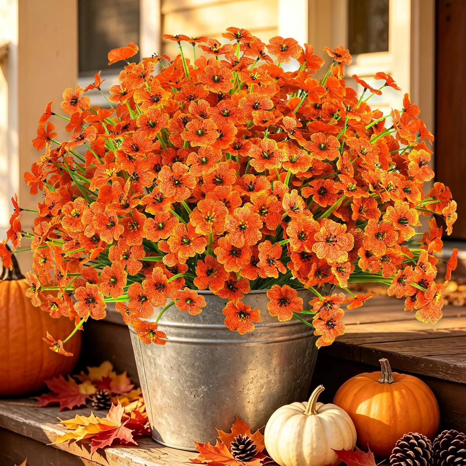 24PCS Artificial Fall Flowers for Outdoors, Fake Mums, Orange - Image 4