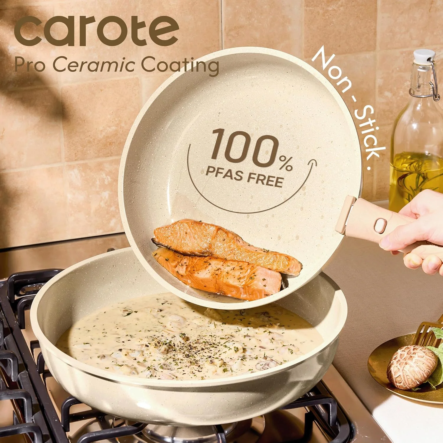 CAROTE 25pcs Ceramic Cookware Set, Pots and Pans Set with Detachable Handle - Image 3
