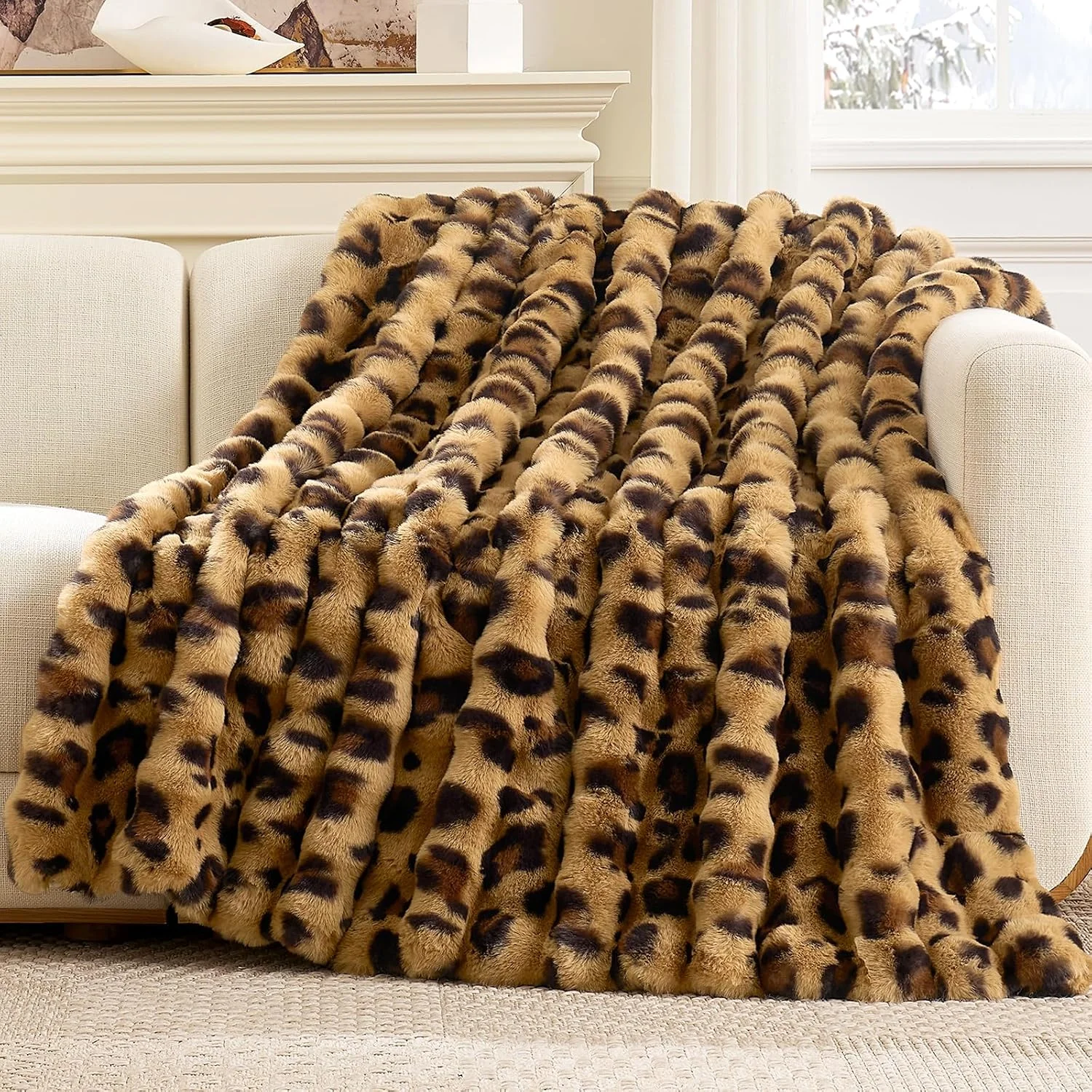 Nook Cozy Bliss Faux Fur Throw Blanket for Couch, Fuzzy Soft Plush Thick Bubble Blanket for Sofa Bedroom Living Room, 50 * 60 Inches Tie-dye Taupe - Image 4