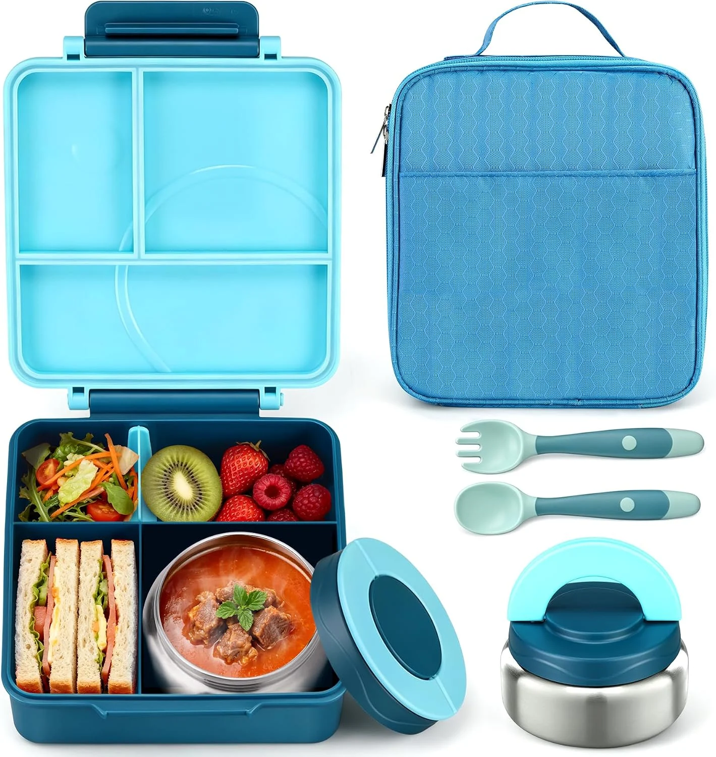 Itslife Bento Lunch Box for Kids with 8oz Soup Thermo&Lunch Bag, Leak-Proof Lunch Food Containers with 4 Compartment, Hot Food Insulated Food Jar for Kids School (Black) - Image 2