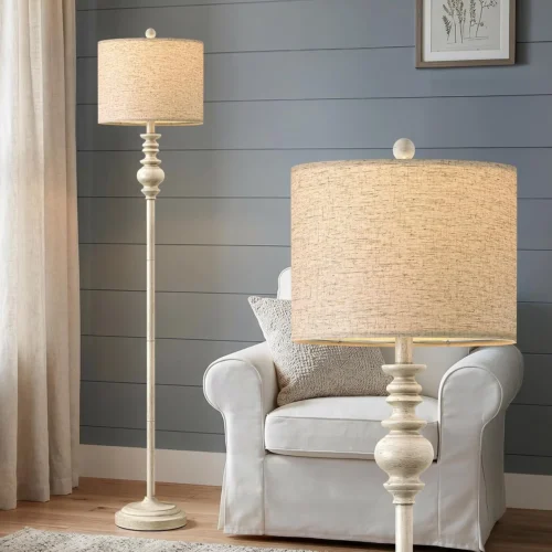 64.25 Farmhouse Floor Lamp for Living Room, Tall Antique White Standing Lamp with Rotary Switch, Vintage Reading Lamp for Bedroom & Nursery