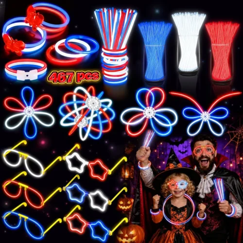 467Pcs Glow Sticks Party Favors for Kid Adult Halloween Toys Bulk Pack