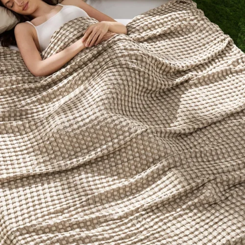 Bedsure Cooling Waffle Blanket for Hot Sleepers, Ivory, Queen, 90x90