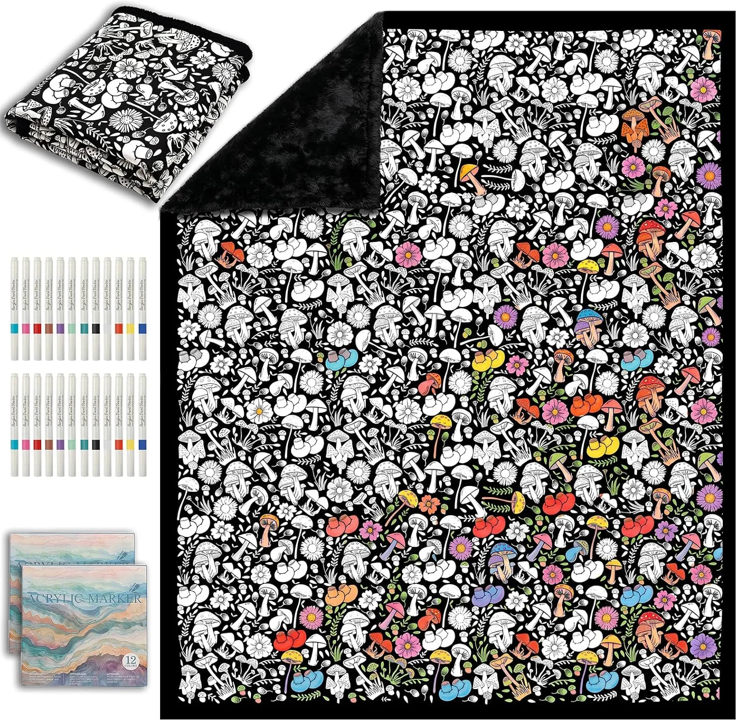 ZHOYIMIMI DIY Cozy Coloring Blankets for Kids & Adults -24 Markers - Image 3