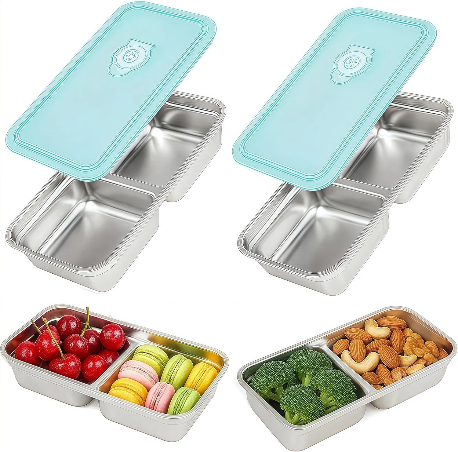 Stainless Steel Snack Containers, 6-Pack Reusable Grab and Go Containers with Lids, Dual Compartment Bento Box for Travel, Camping & Lunch Prep - Image 4
