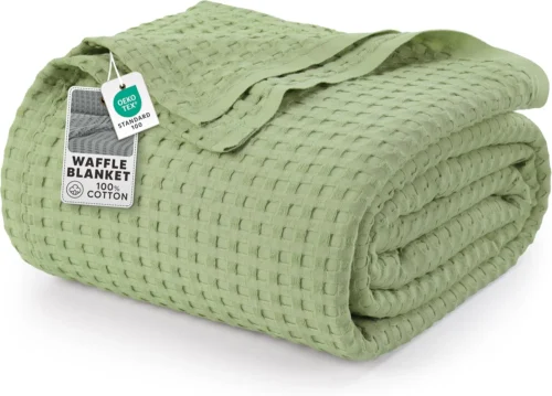 Utopia Bedding 100% Cotton Waffle Blanket Queen Size White, 90x90 Inch