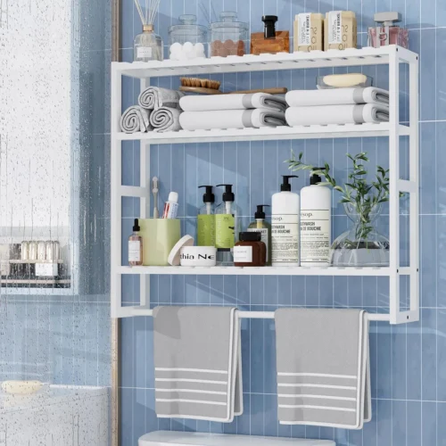 Alternative view of 100% Bamboo Towel Rack Bathroom Storage Shelves Over Toilet Towel Bar