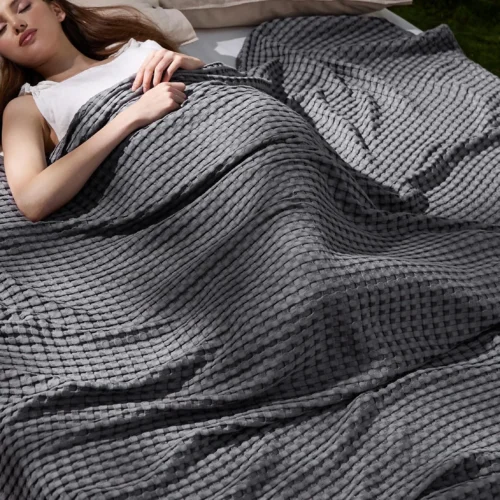 Alternative view of Bedsure Cooling Waffle Blanket for Hot Sleepers, Ivory, Queen, 90x90