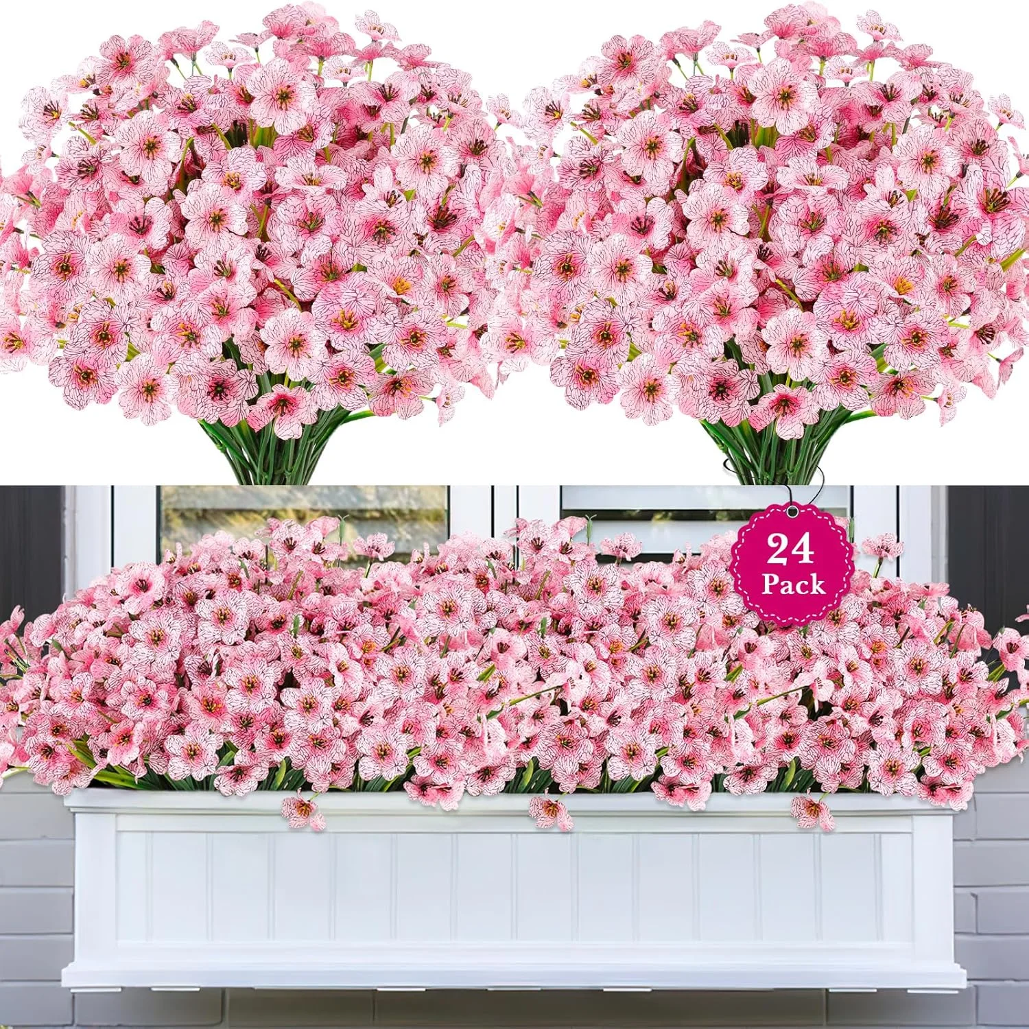 24PCS Artificial Fall Flowers for Outdoors, Fake Mums, Orange - Image 2