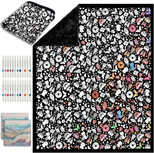 Alternative view of ZHOYIMIMI DIY Cozy Coloring Blankets for Kids & Adults -24 Markers