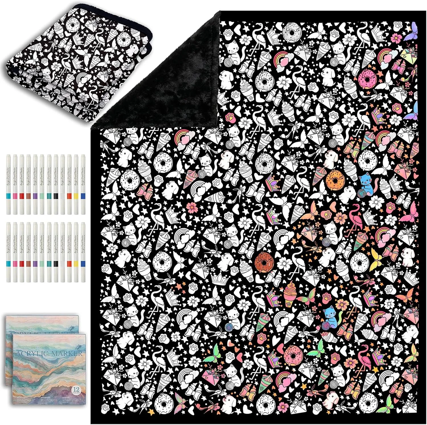 ZHOYIMIMI DIY Cozy Coloring Blankets for Kids & Adults -24 Markers - Image 2